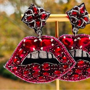 Beaded Hot Pink Lip Statement Earrings